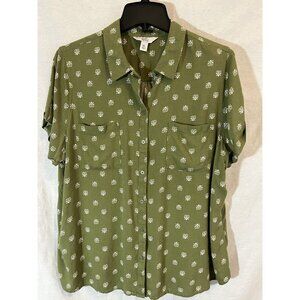 Croft & Barrow Women's Green XXL Button Up Short Sleeve Blouse